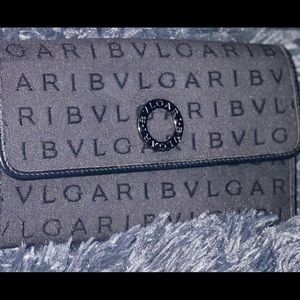 Bvlgari Black Leather and canvas Logomania Flap Wallet certified authentic